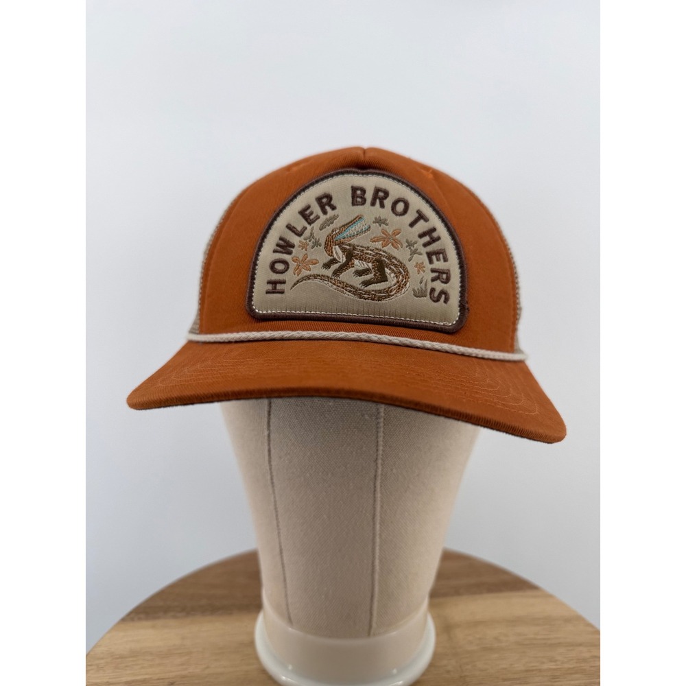 Howler Brothers Alligator Patch Trucker Hat Orange Tan Rope Snapback Mesh Cap